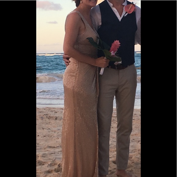 Parker Black Monarch Beaded Blush/Nude Gown - Size 6 - Picture 11 of 15